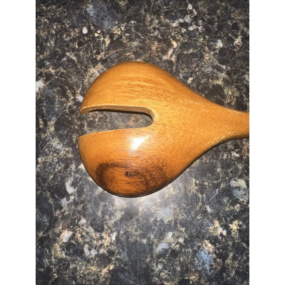 1 Gorgeous Thick  Wooden Salad Servers Kitchen Utensils Fork Style Spoon
